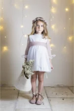 Vestido corto blanco manga tul (sin lazada)