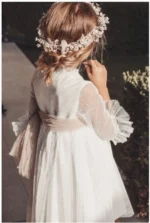 Vestido corto blanco manga tul (sin lazada) - Imagen 2