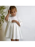 Vestido crep con puntilla espalda pico y manga campana - Imagen 2