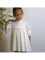 Vestido crep con puntilla espalda pico y manga campana - Imagen 3