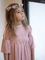 Vestido gasa rosa manga campana