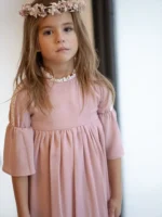 Vestido gasa rosa manga campana - Imagen 2