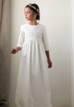 Vestido de comunion Lucia de lino blanco - Imagen 3