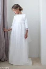 Vestido de comunión "plumetti blanco + tul en cuellos y puños " - Imagen 3
