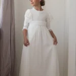 Vestido de comunion puntilla tul en el hombro
